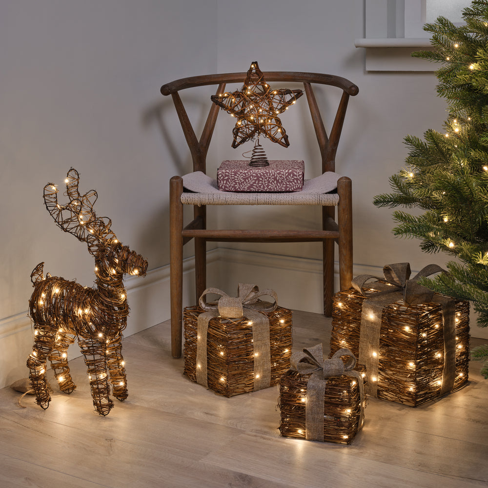 Lot de Décorations de Noël Lumineuses en Rotin