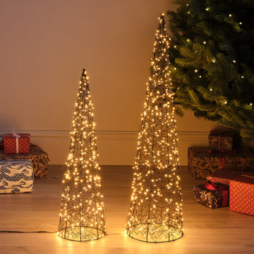 Duo de Cônes Lumineux en Fil Métallique de 80 cm et 60 cm