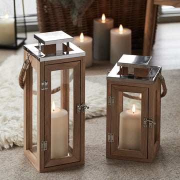 Duo de Lanternes Salcombe en Bois avec Bougies TruGlow®