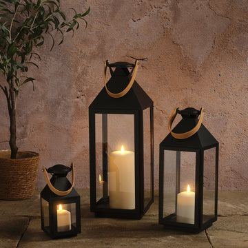 Trio de Lanternes Brixham à Anse en Cuir avec Bougies LED TruGlow®