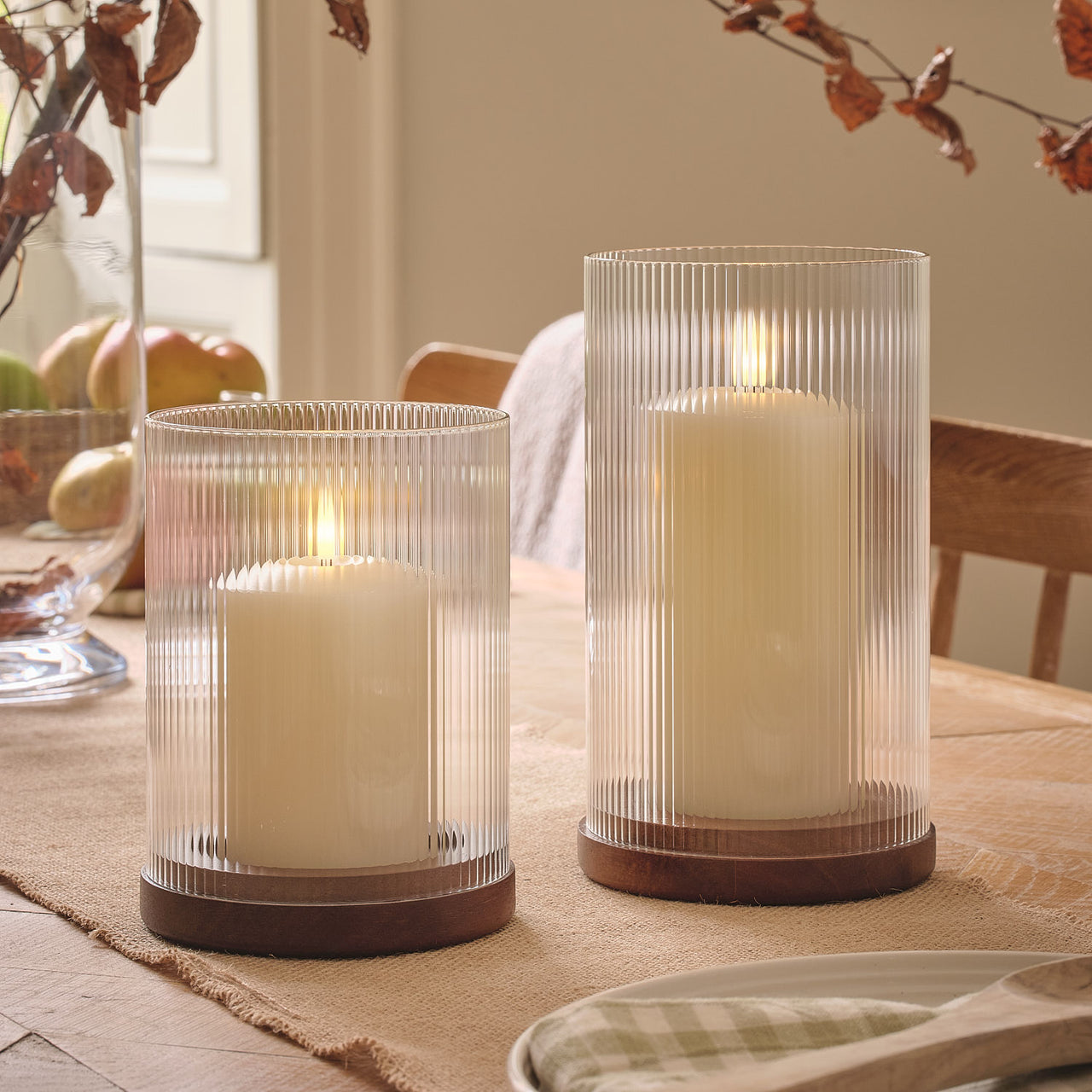 Lot de Photophores Hurricane en Verre Rainuré avec Bougies LED TruGlow® et Télécommandes