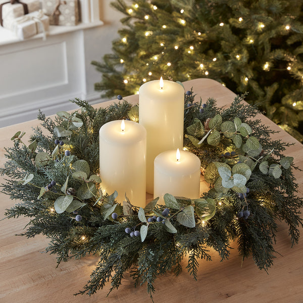 Couronne De L'Avent 22 Cm - Bougeoir Avec Baies Rouges Et Pommes De Pin - Décoration De Table Noël Traditionnelle - 7