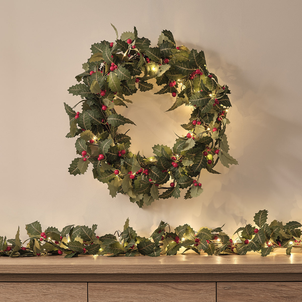 Lot de Couronne et Guirlande de Noël Houx Classique