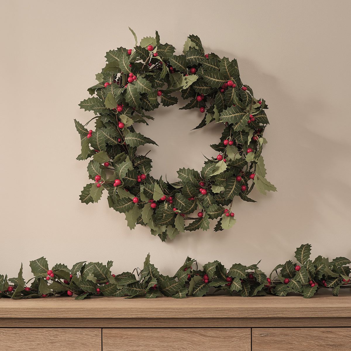 Lot de Couronne et Guirlande de Noël Houx Classique