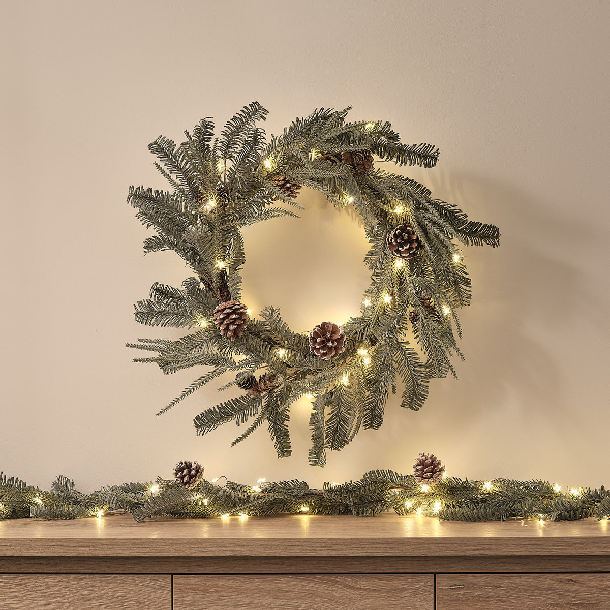 Lot de Couronne et Guirlande de Noël Au Clair des Étoiles