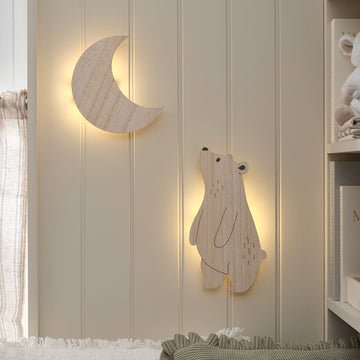 Lot de 2 Appliques Murales Enfant Lune et Ours Rêveur