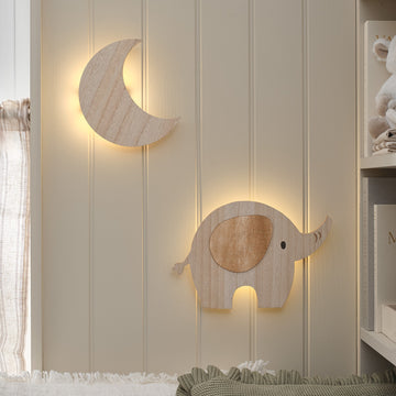 Lot de 2 Appliques Murales Enfant Lune et Petit Éléphant