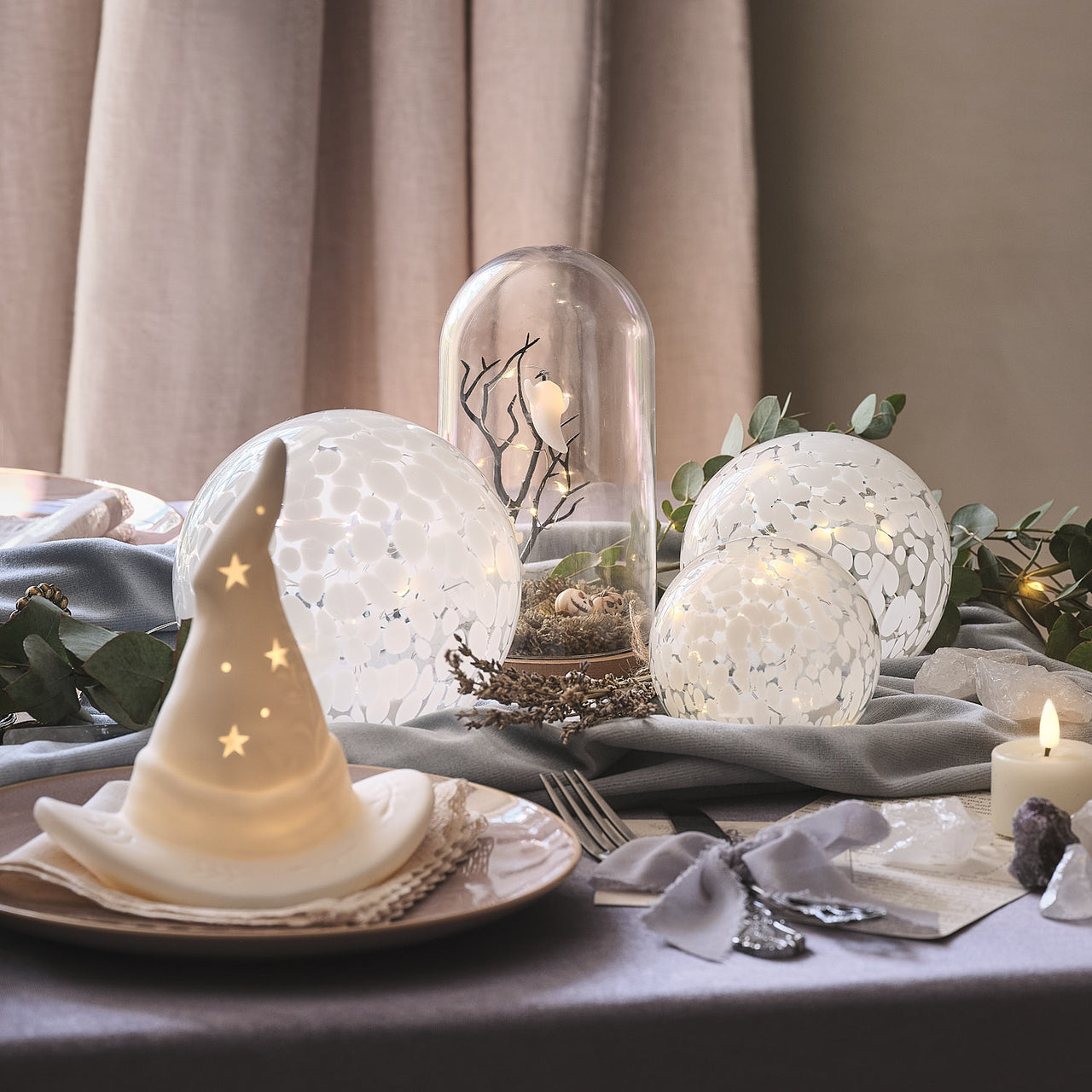 Lot de 3 Globes en Verre Confetti Lumineux à LED Blanc Chaud
