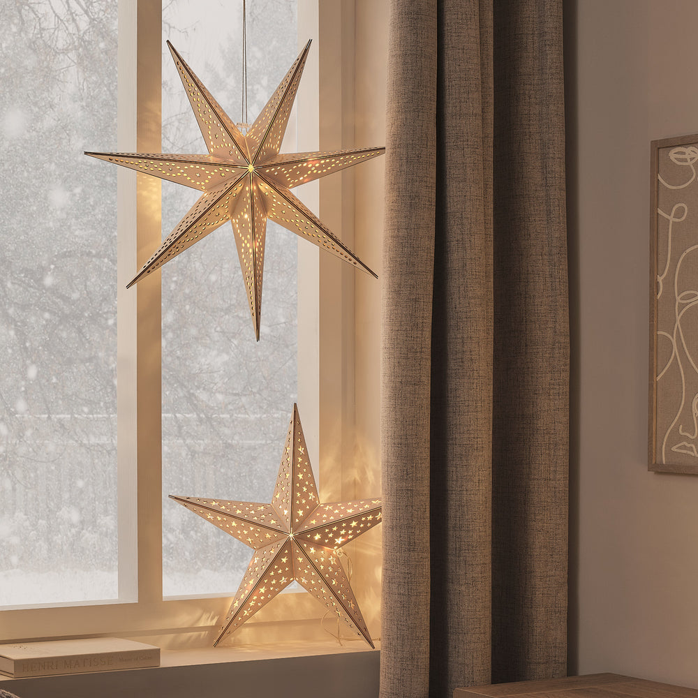 Lot de 2 Étoiles Lumineuses en Bois de 45 et 50 cm à Suspendre avec Télécommande