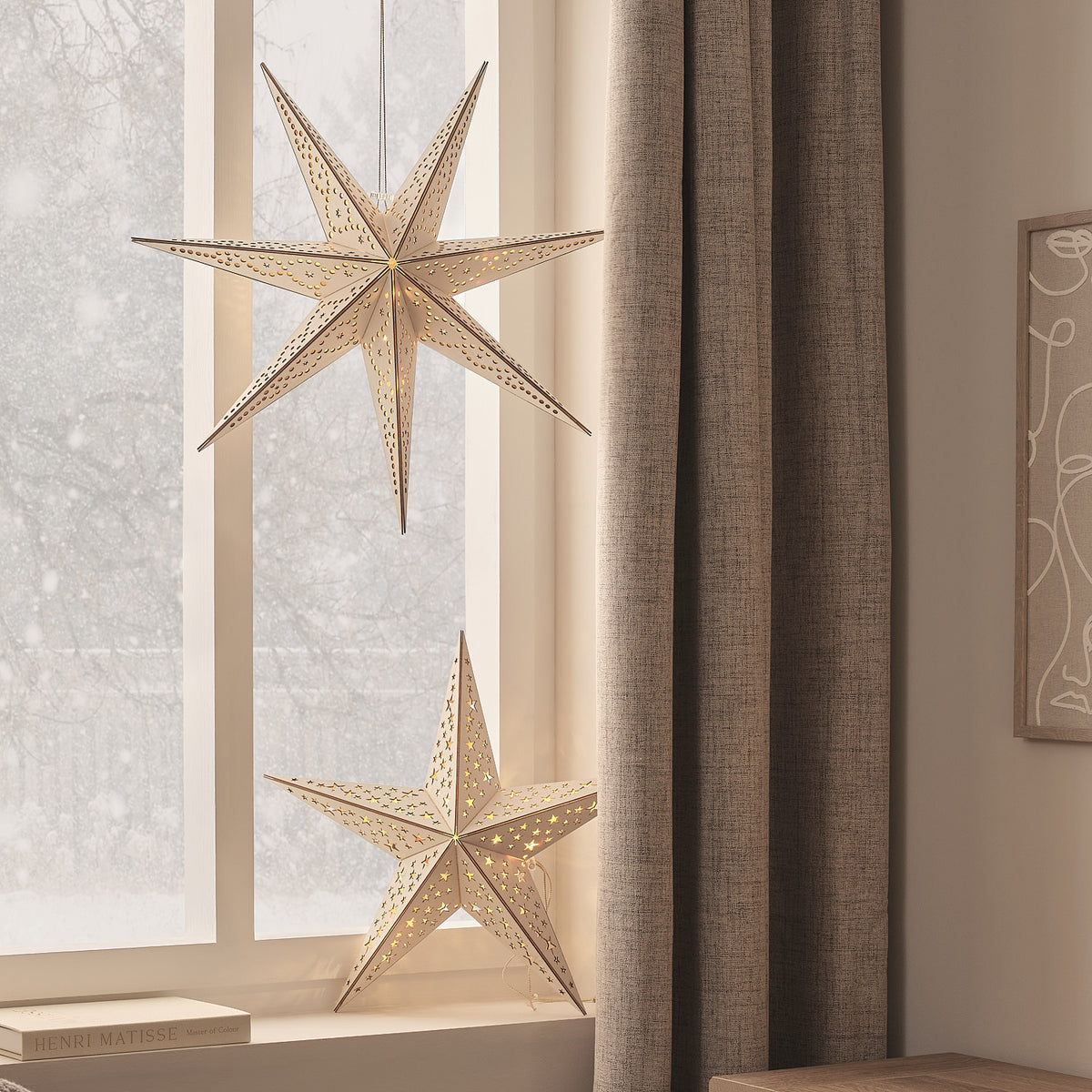 Étoile Lumineuse en Bois de 50 cm à Suspendre avec Télécommande