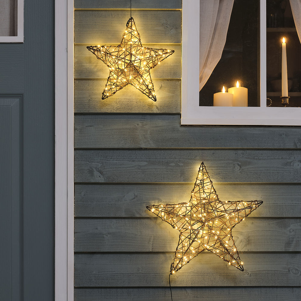 Lot de 2 Étoiles Lumineuses en Rotin de 30 et 40 cm à Suspendre