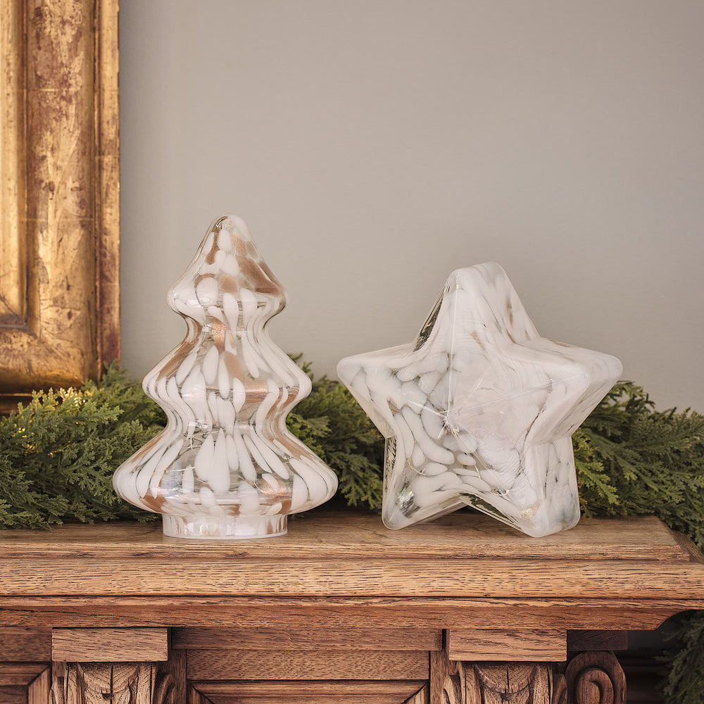 Lot Étoile et Sapin Lumineux en Verre Effet Confettis Champagne