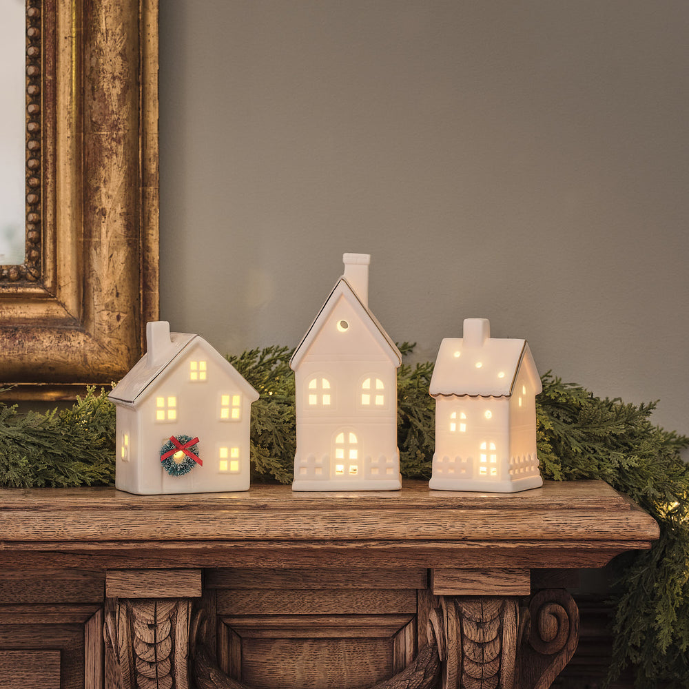 Lot de 3 Maisonnettes Lumineuses en Porcelaine Blanche