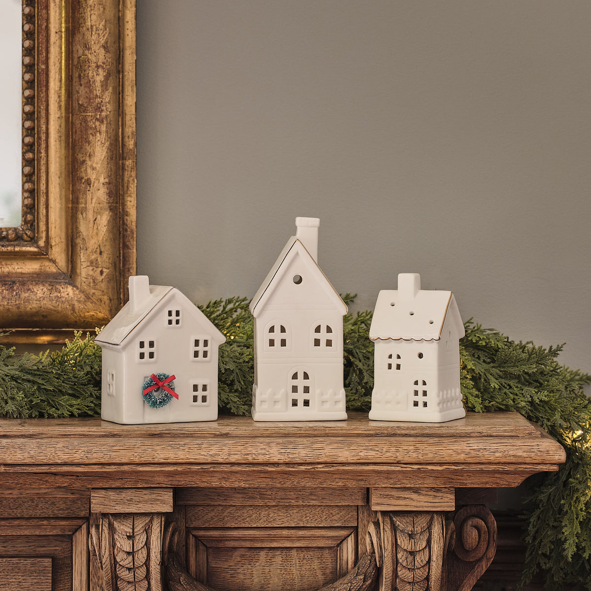 Lot de 3 Maisonnettes Lumineuses en Porcelaine Blanche