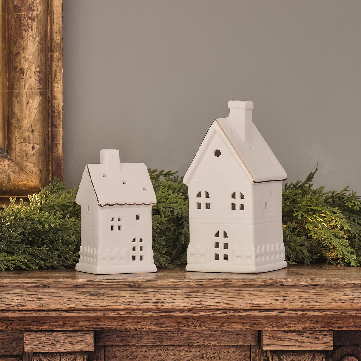 Lot de 2 Maisonnettes Lumineuses en Céramique Blanche