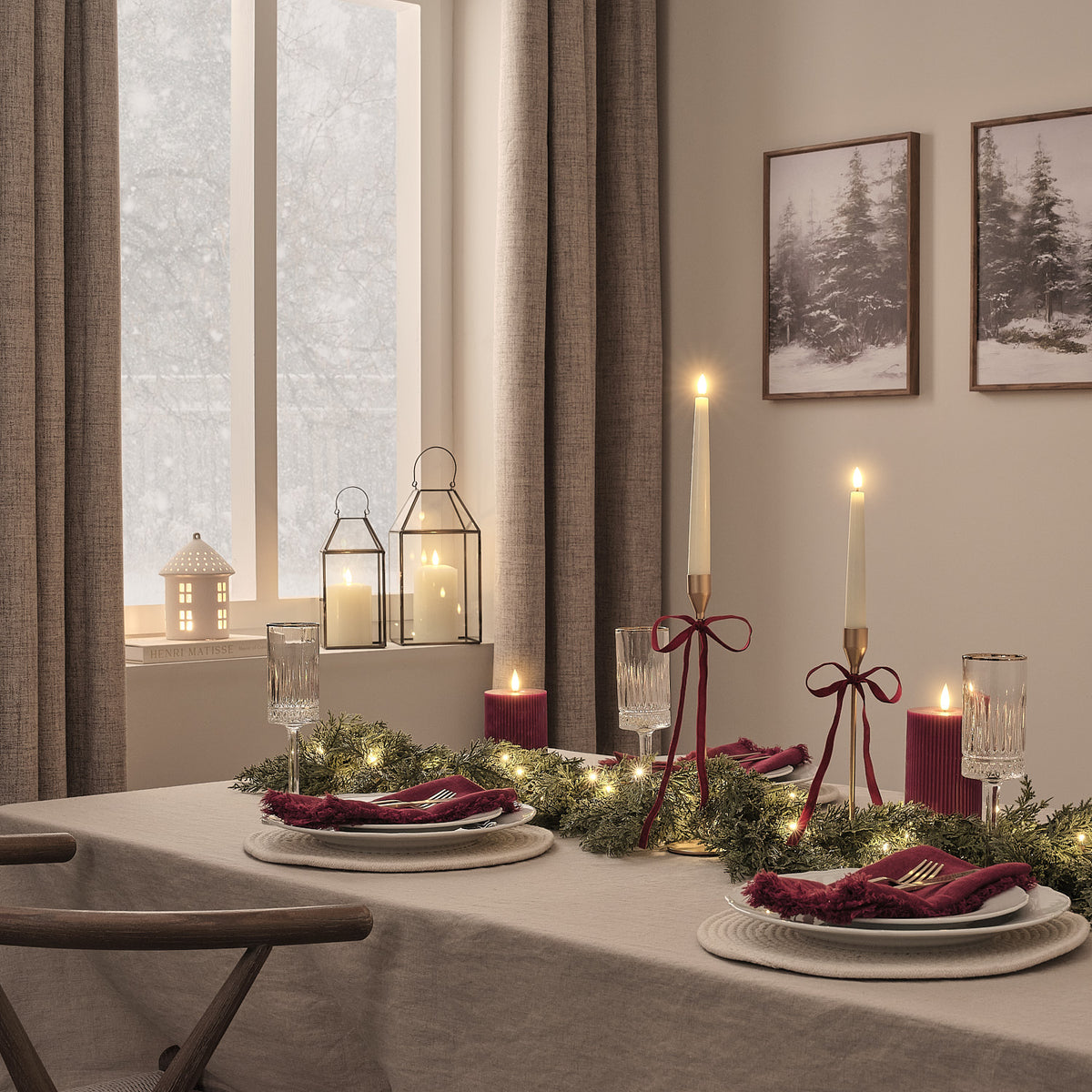 Lot Couronne et Guirlande de Noël Pré-éclairées Conifère