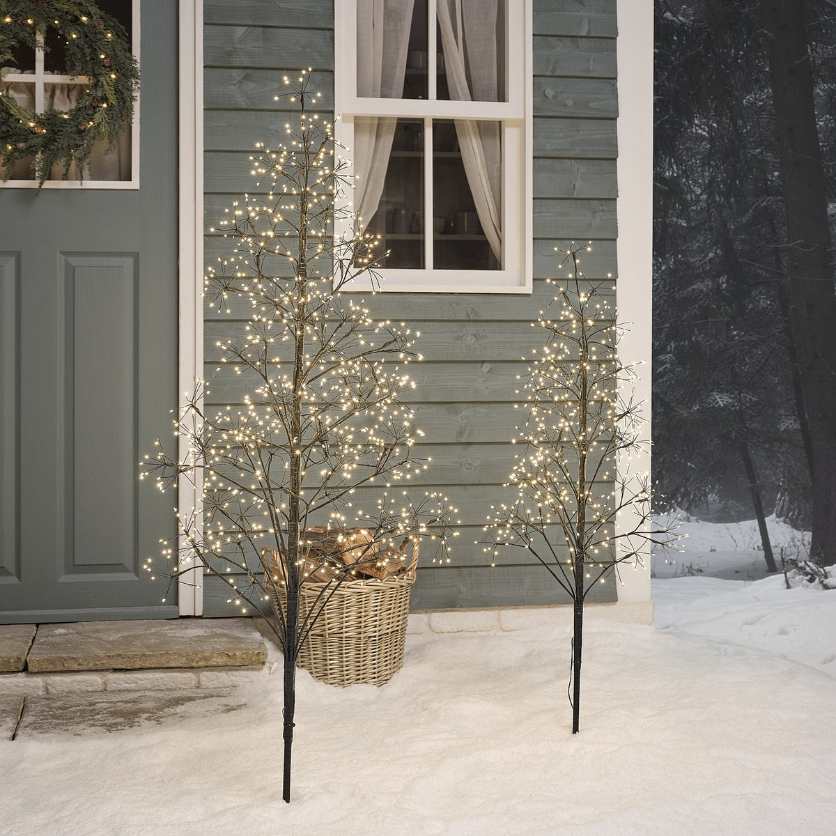Duo d'Arbres Lumineux Noirs de 1,2 et 1,5 m Style Étoile Filante