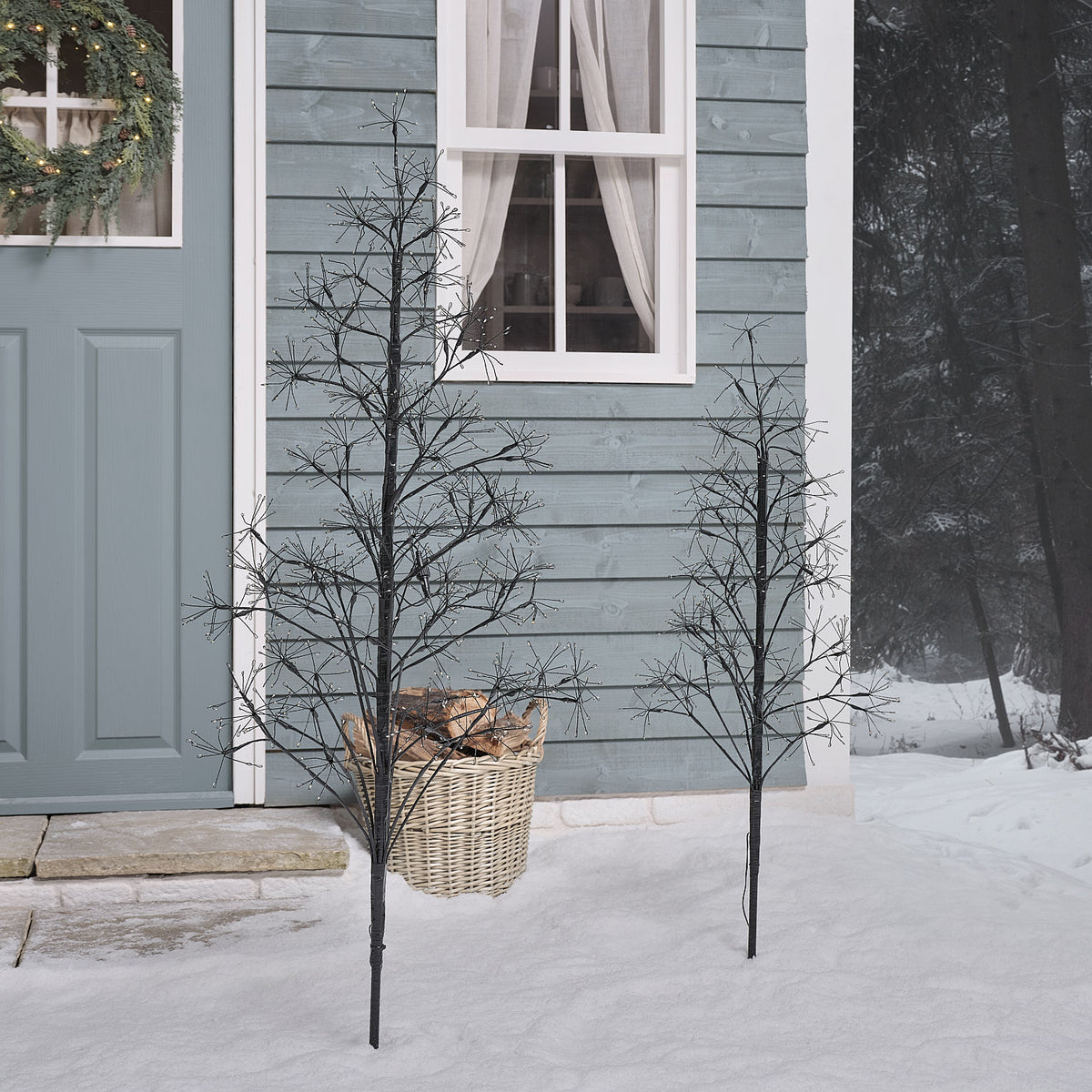 Duo d'Arbres Lumineux Noirs de 1,2 et 1,5 m Style Étoile Filante