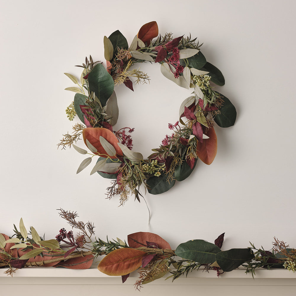 Lot de Couronne et Guirlande Automne-Hiver en Marron et Vert Vieilli