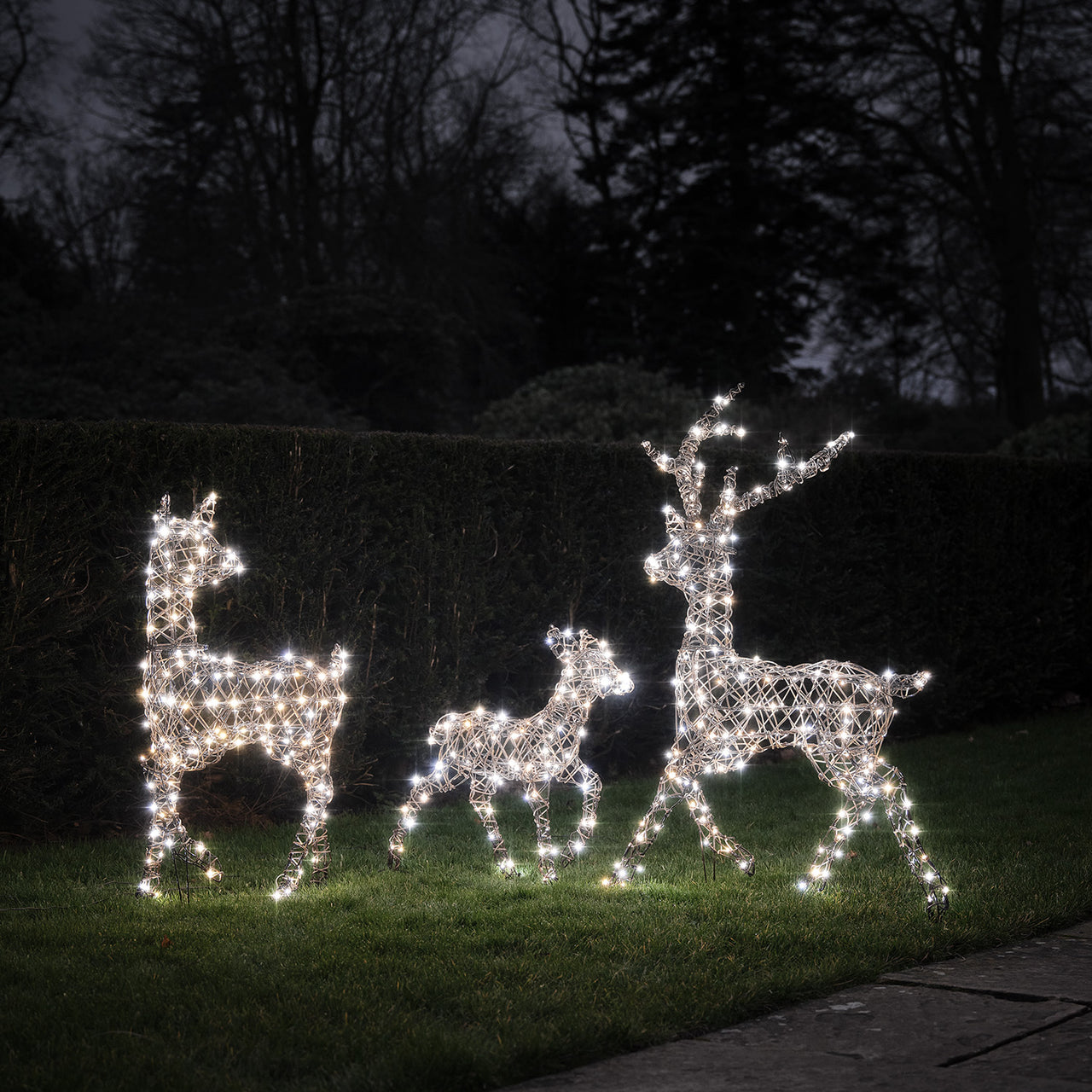Famille de Rennes Lumineux en Rotin Studley à LED Bicolore