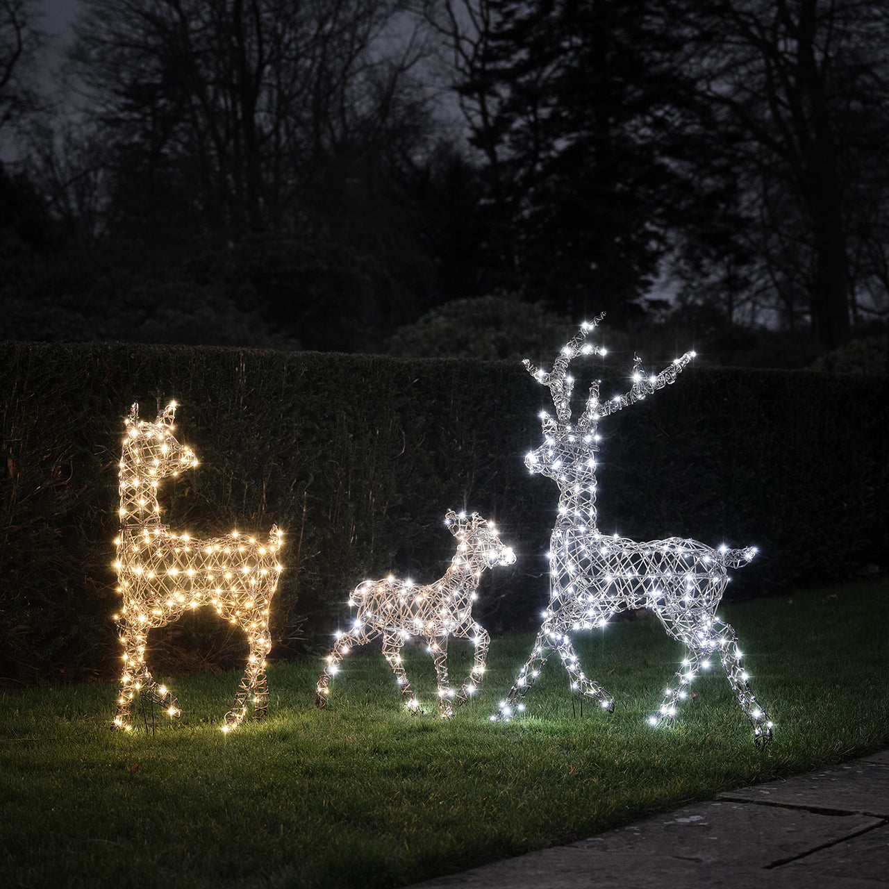 Famille de Rennes Lumineux en Rotin Studley à LED Bicolore