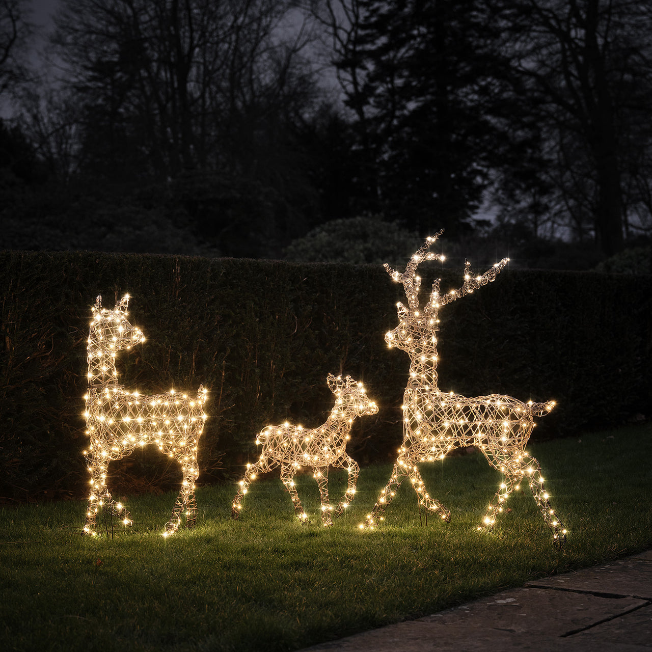 Famille de Rennes Lumineux en Rotin Studley à LED Bicolore