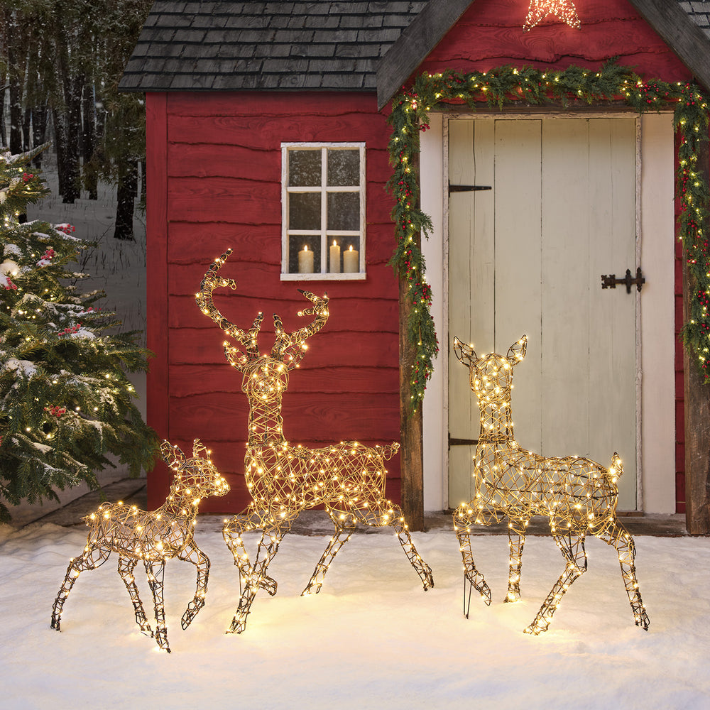 Famille de Rennes Lumineux en Rotin Studley à LED Bicolore