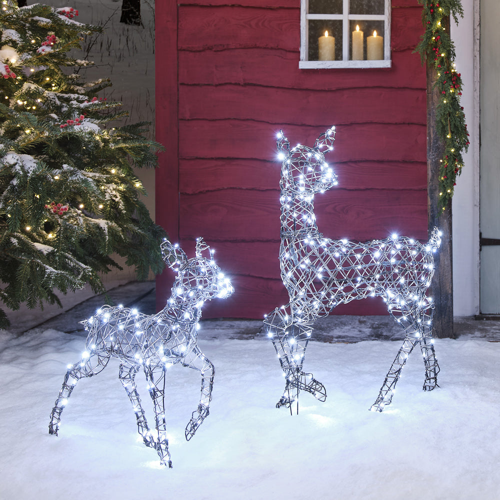 Biche et Faon Lumineux en Rotin Studley à LED Bicolore