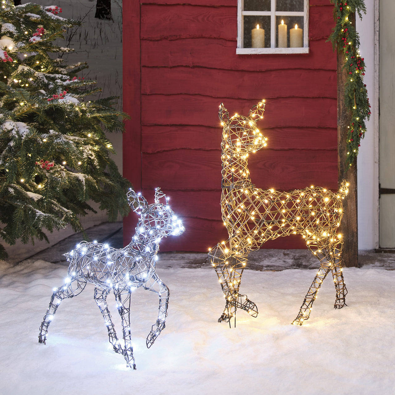 Biche et Faon Lumineux en Rotin Studley à LED Bicolore