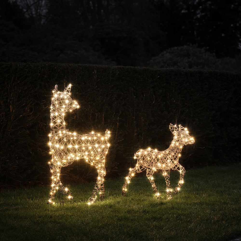 Duo de Biche et Faon Studley LED Solaires en Imitation Rotin à LED Bicolores