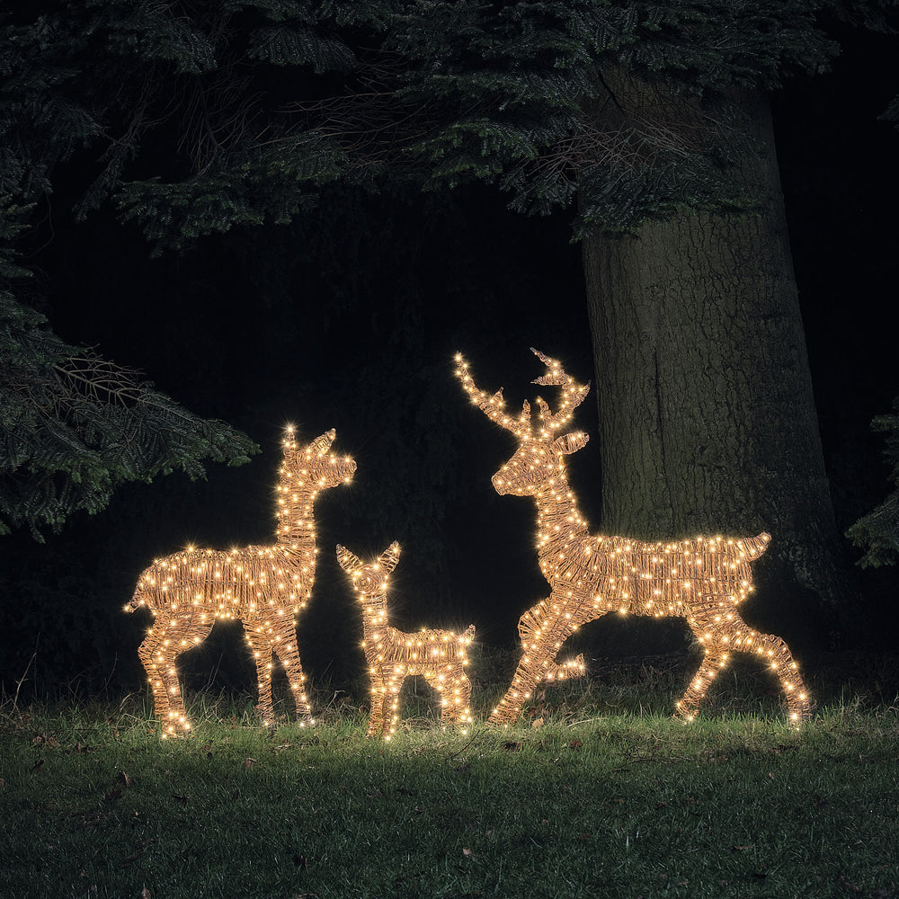 Famille de Rennes Lumineux Pateley en Rotin à LED Bicolores