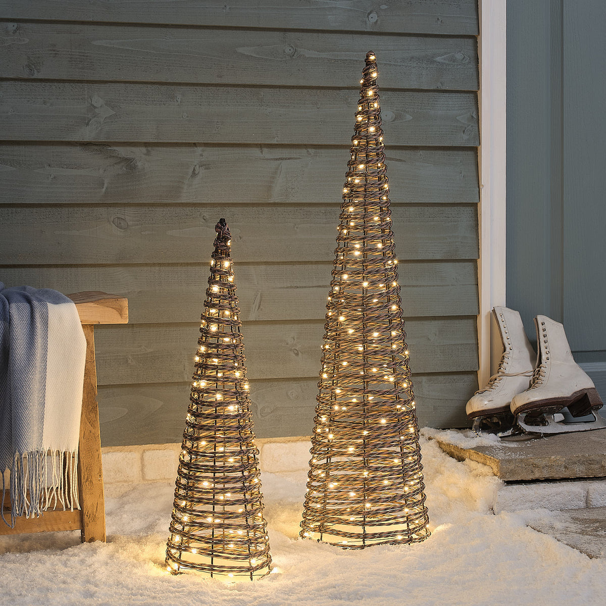 Duo de Cônes Lumineux Pateley en Rotin de 60 et 90 cm à LED Bicolores