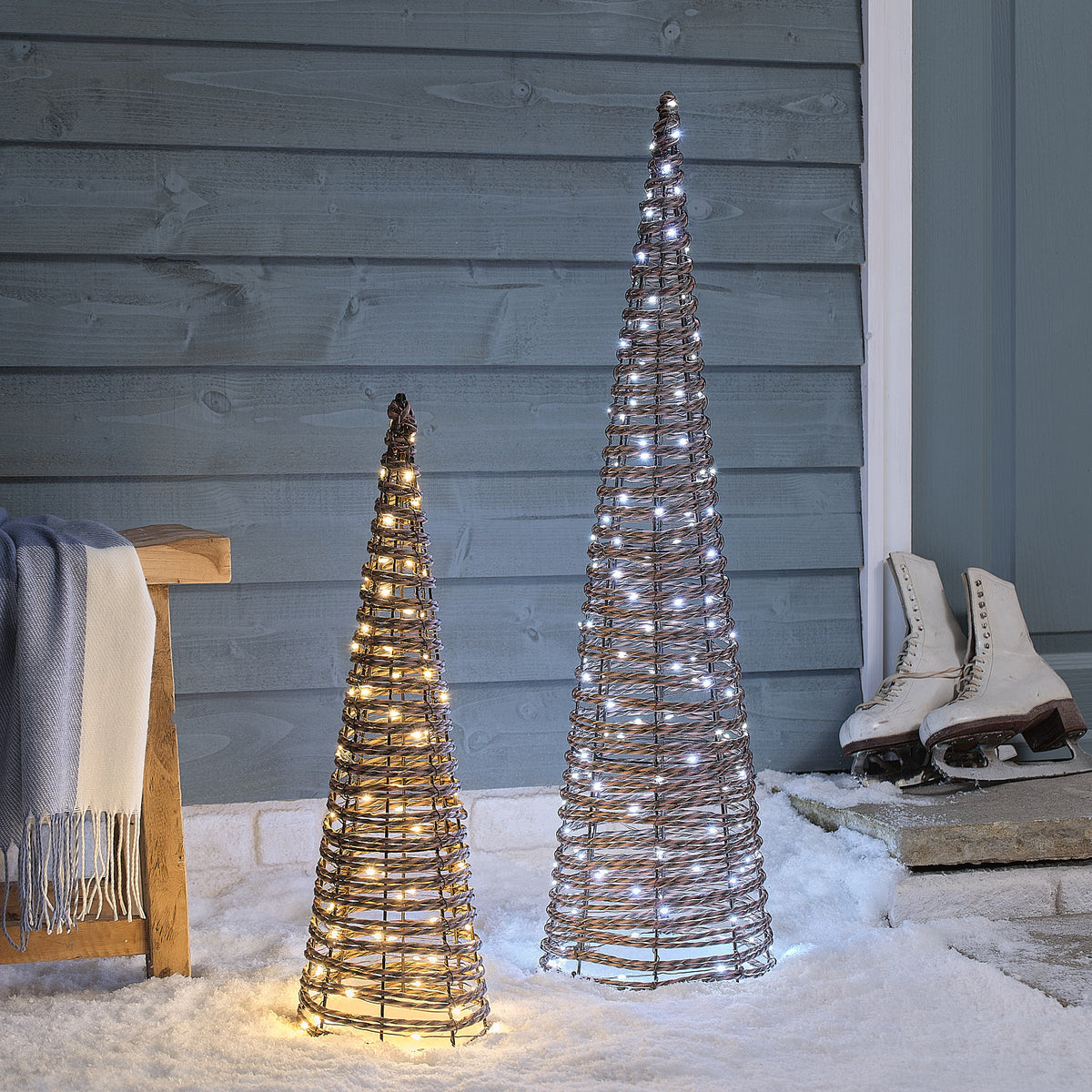 Duo de Cônes Lumineux Pateley en Rotin de 60 et 90 cm à LED Bicolores