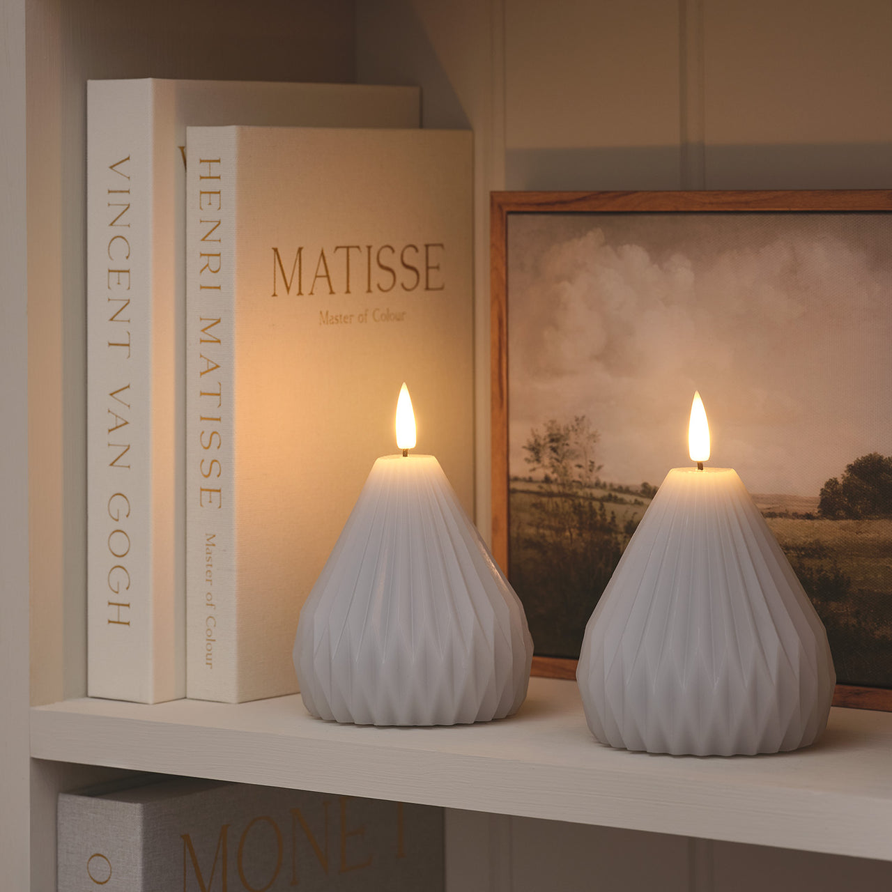 Duo de Bougies LED TruGlow® Grises au Design Géométrique