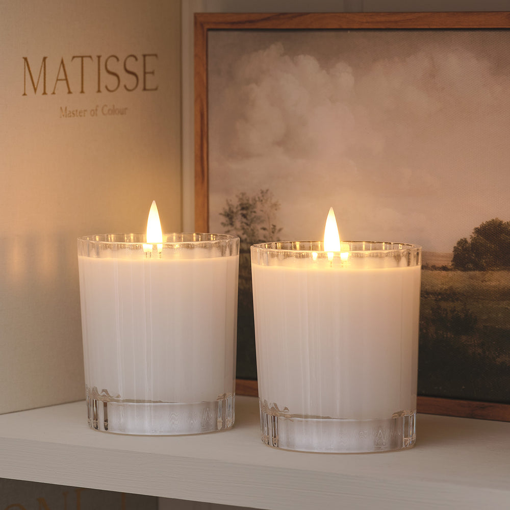 Duo de Bougies LED TruGlow®, Photophores en Verre Strié avec Télécommande