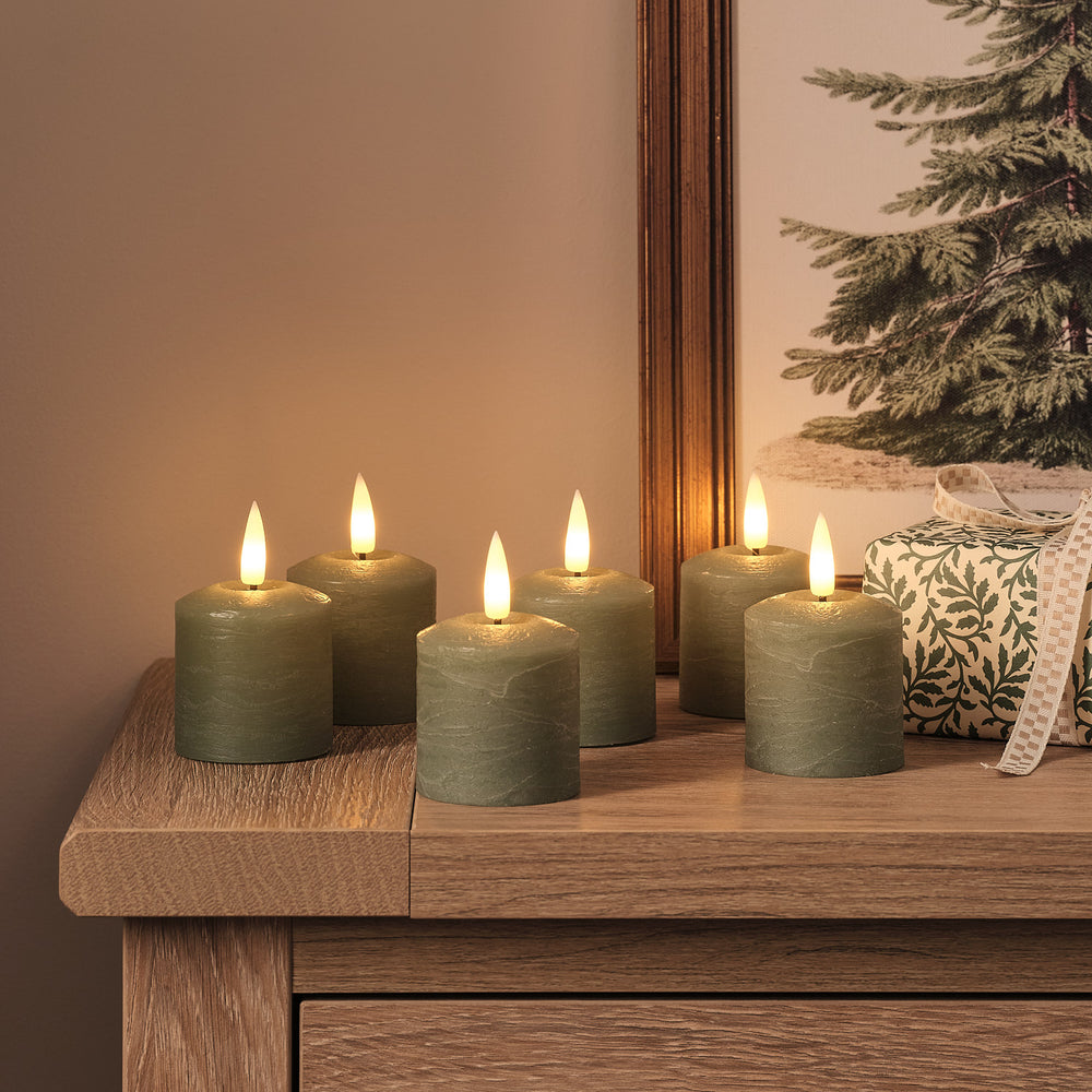 Lot de 6 Bougies Votives TruGlow® Vertes Effet Vieilli à LED avec Télécommande
