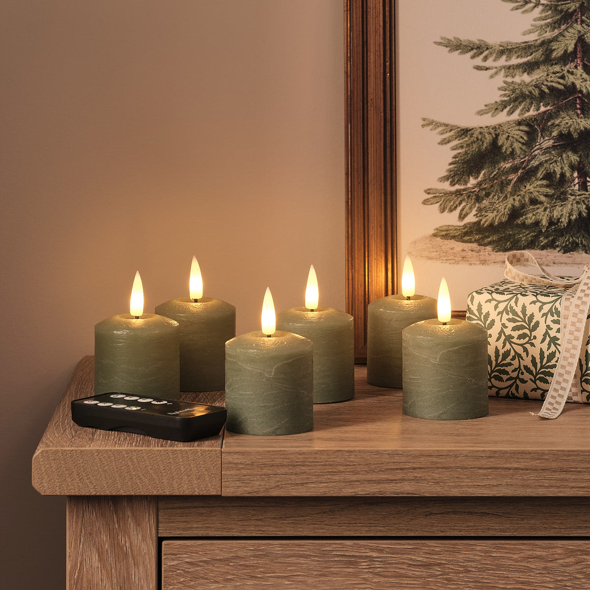 Lot de 6 Bougies Votives TruGlow® Vertes Effet Vieilli à LED avec Télécommande