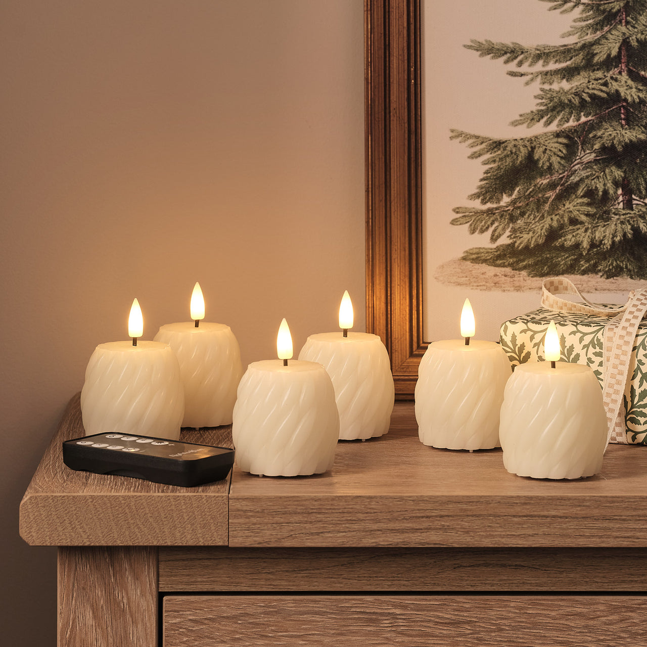 Lot de 6 Bougies Votives TruGlow® Ivoire Motif Tourbillon à LED avec Télécommande
