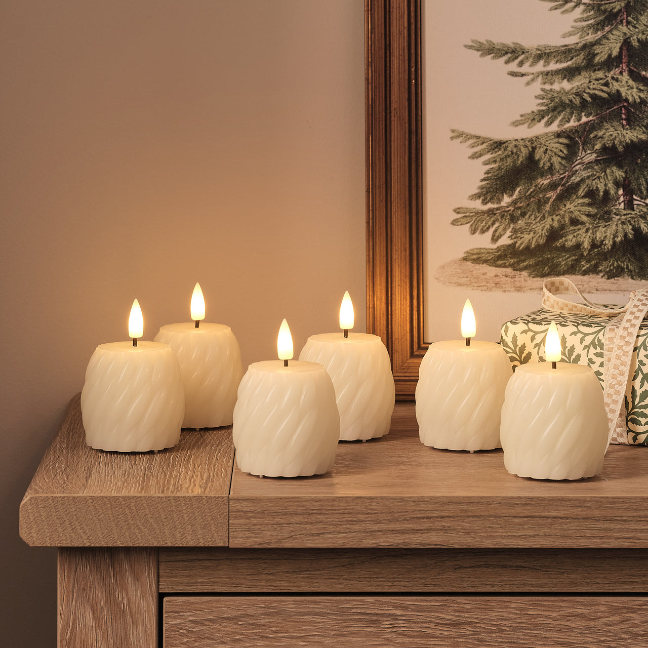 Lot de 6 Bougies Votives TruGlow® Ivoire Motif Tourbillon à LED avec Télécommande