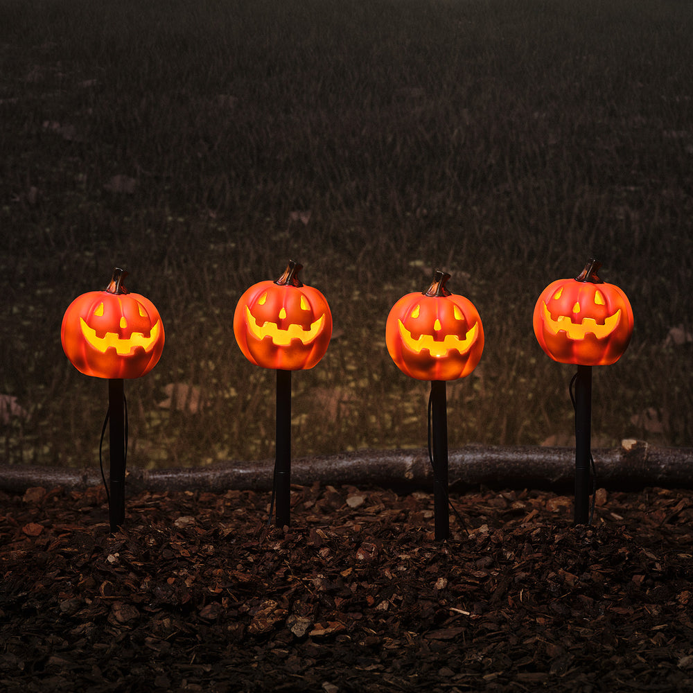Lot de 4 Balises Lumineuses Citrouilles