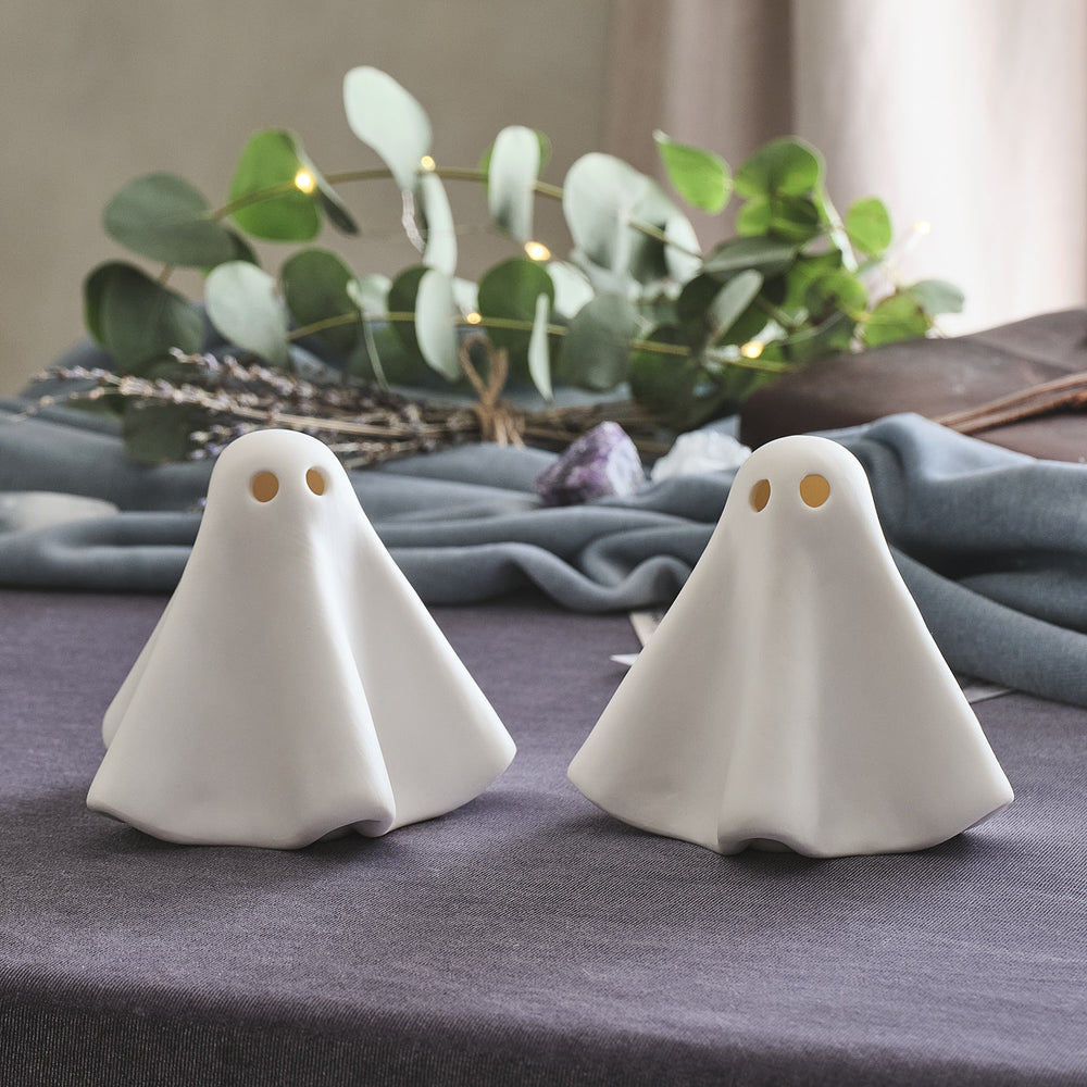 Lot de 2 Fantômes Lumineux Gérald en Céramique à LED Blanc Chaud