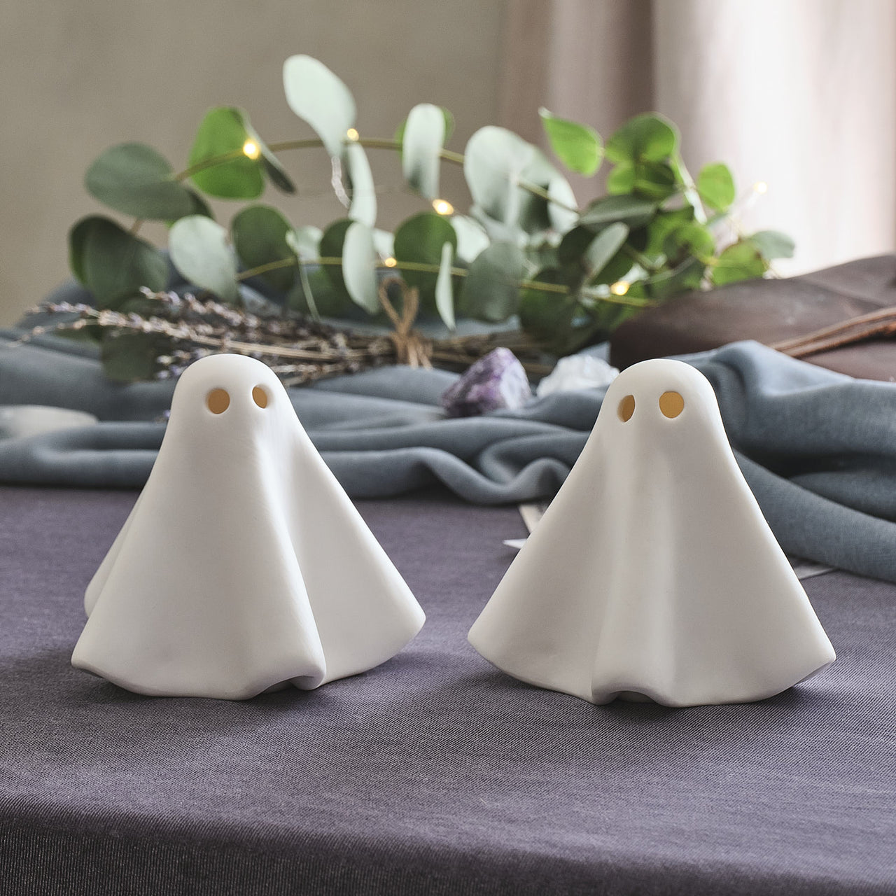 Lot de 2 Fantômes Lumineux Gérald en Céramique à LED Blanc Chaud