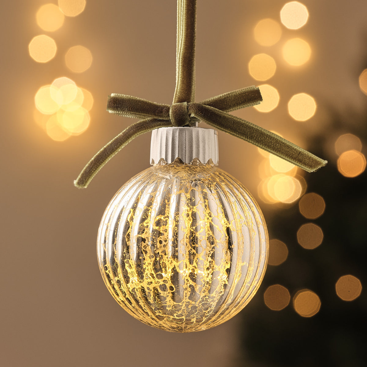 Lot de 6 Boules de Noël Lumineuses en Verre Ancien avec Nœud