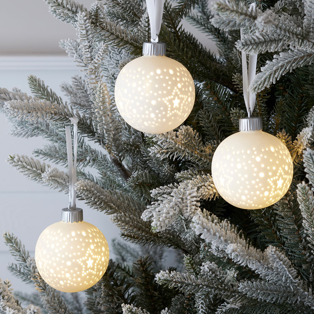 3 Boules de Noël Lumineuses en Céramique