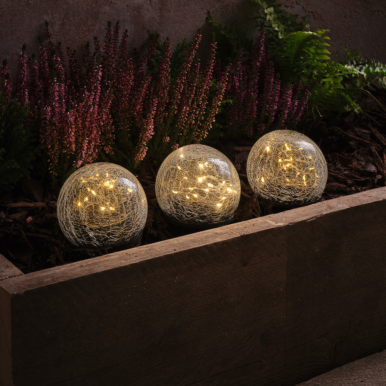 3 Globes Solaires à Piquet en Verre Craquelé