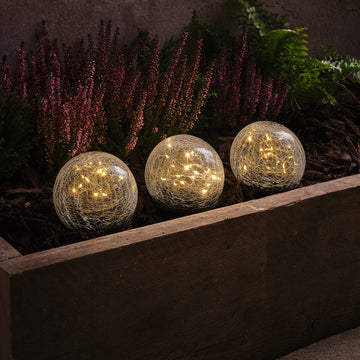 3 Globes Solaires à Piquet en Verre Craquelé