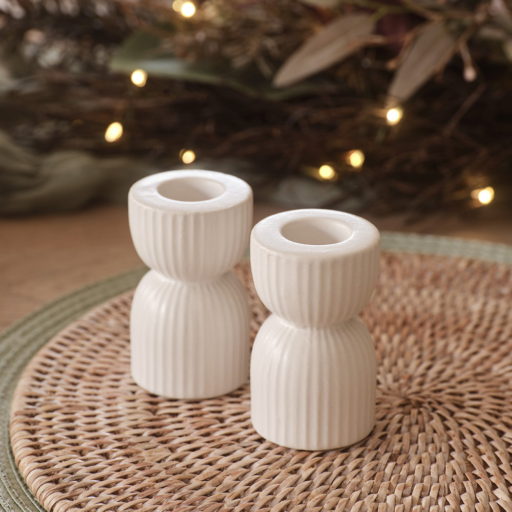 Lot de 2 Bougeoirs en Céramique Blanc