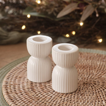 Lot de 2 Bougeoirs en Céramique Blanc
