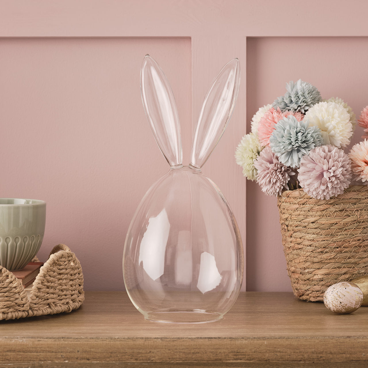 Lot de Cloche en Verre avec Oreilles de Lapin et Guirlande Lumineuse Œufs et Poussins