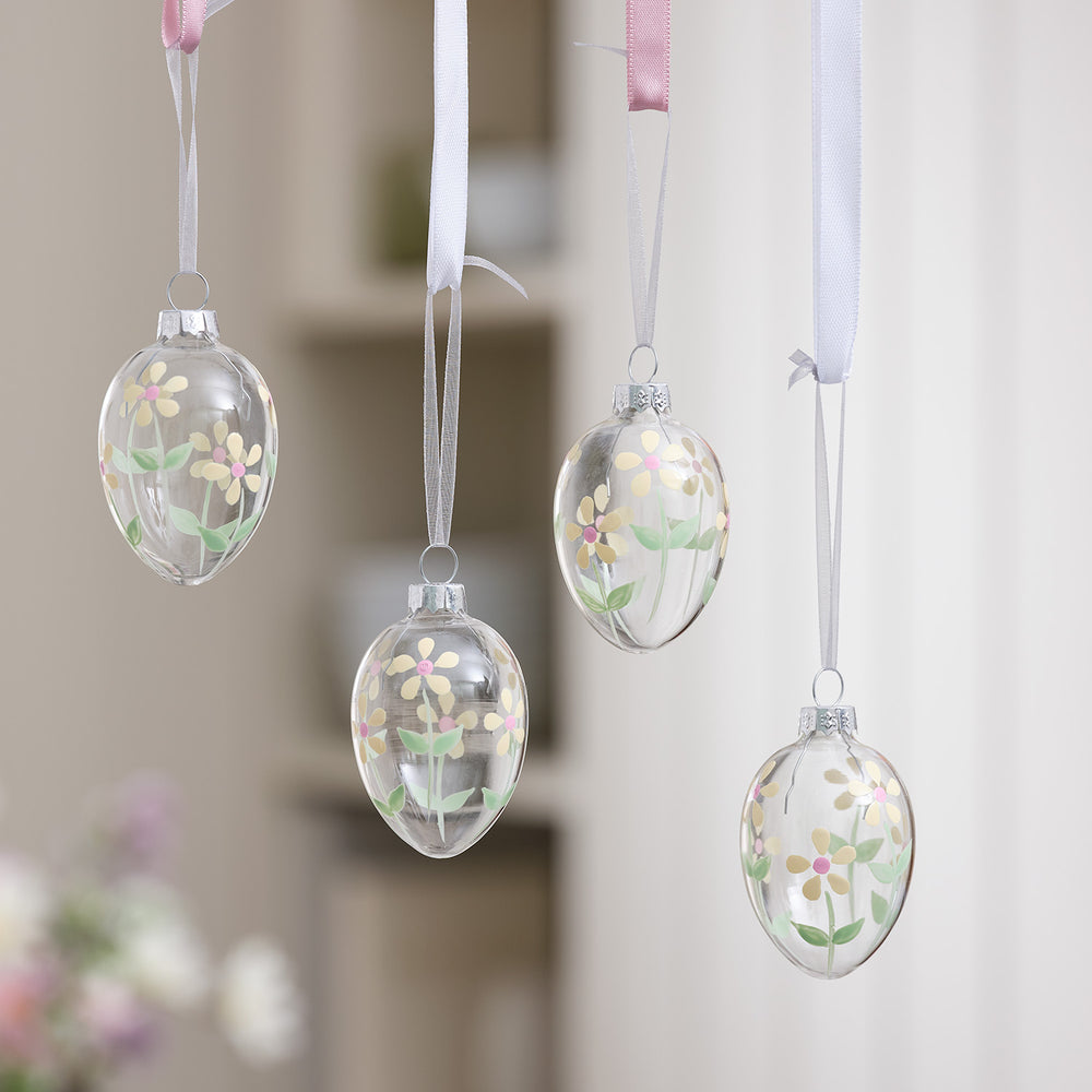 4 Œufs Suspendus en Verre à Motifs Floraux